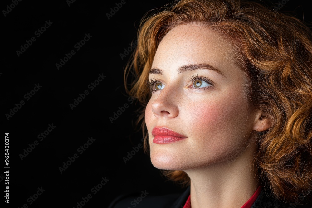 Sticker Thoughtful woman with curly hair and red lips