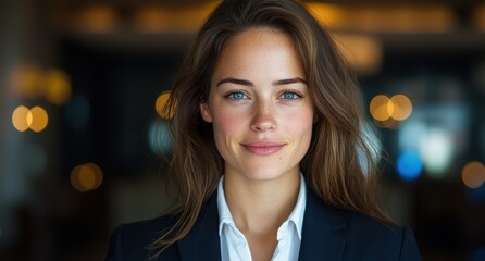 Obraz premium Confident business woman with natural makeup and wavy hair