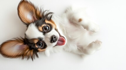Adorable Papillon Puppy in Playful Pose on White Background