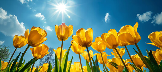 Obraz premium A beautiful bouquet of yellow tulips, Illustration