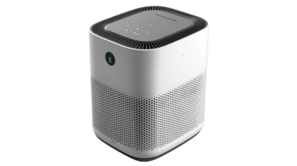 Modern White Air Purifier with Control Panel and Air Quality Indicator