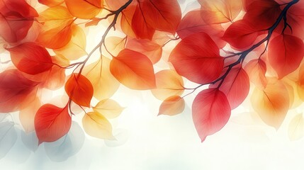 Abstract nature background with leaves and flowers on a white background, vibrant colors