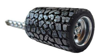 Closeup of Off Road Tire with Silver Rim
