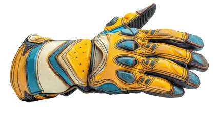 Yellow and Blue Leather Motorcycle Gloves with Protection
