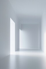 Minimalist White Room Interior with Corridor Offering Serene Architectural Elegance and Simplicity