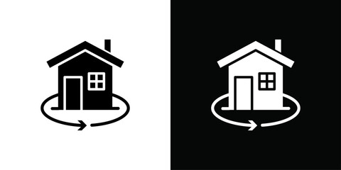360 degree house icon Thin line flat illustration