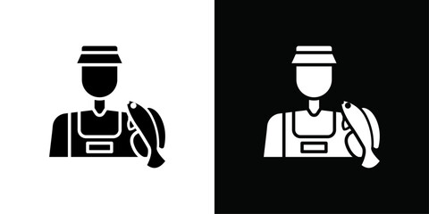 Fisherman with fish icon Thin line flat illustration