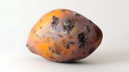 43. **A 3D render of a decayed mango, showing soft spots and darkened skin, set against a pristine white backdrop
