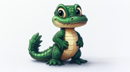 Fototapeta premium Cartoon alligator mascot standing confidently on a white background, ready for action