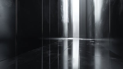 Fototapeta premium A Narrow, Black Corridor with Light at the End