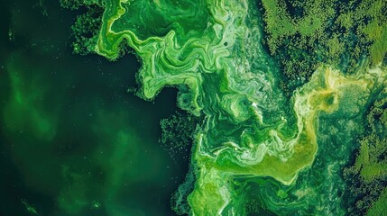 Aerial view of abstract patterns in algal blooms