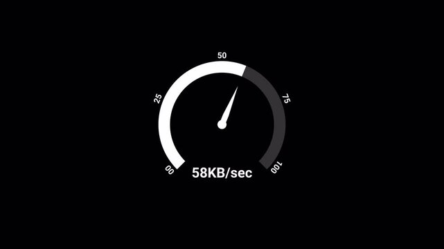 Internet speed test on a transparent background, Internet speed testing meter animation with alpha channel
