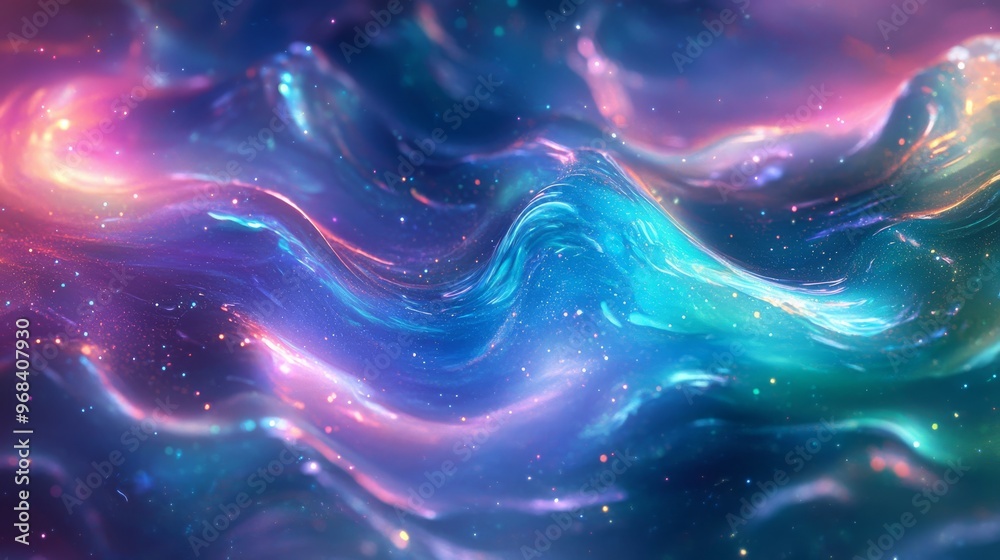 Wall mural abstract cosmic background with wavy textures and shimmering lights