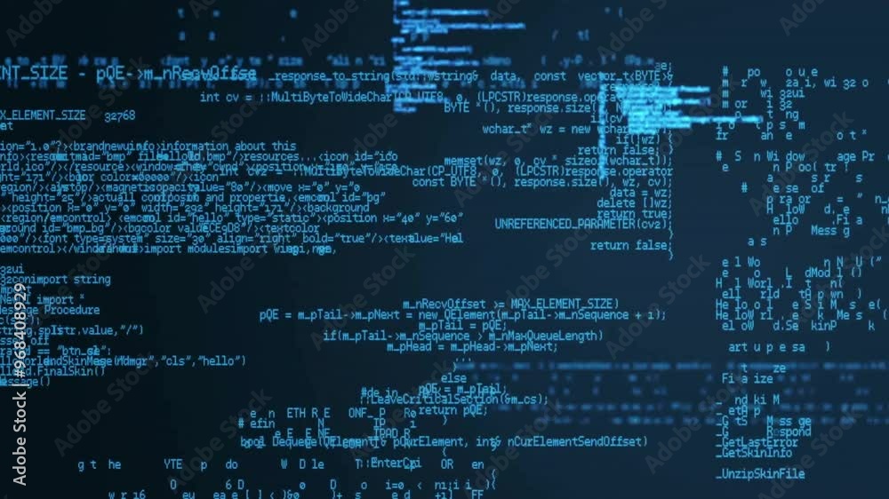 Wall mural animation of digital data processing over black background