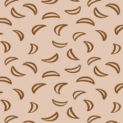Crescent moon on beige background. Seamless pattern. Flat vector cartoon style.