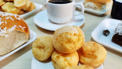 Brazilian snack from Minas Gerais state called bread of cheese on the breakfast table
