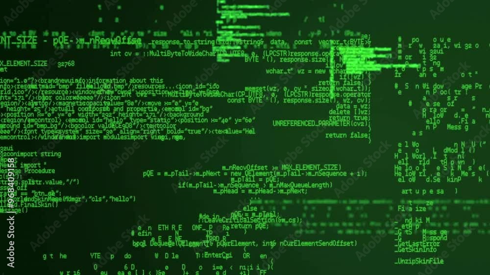 Wall mural animation of digital data processing over black background