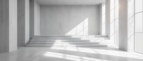 Modern White Room with a Staircase and Sunlight
