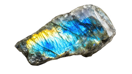 Labradorite gem blue stone on white background