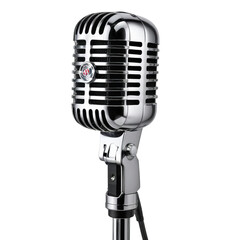 Fototapeta premium Vintage Chrome Microphone on Stand: A Timeless Classic