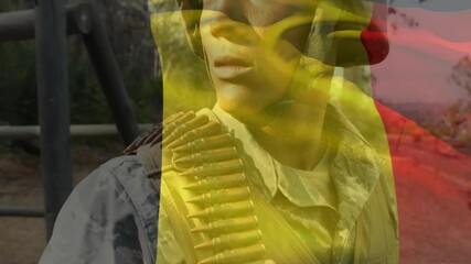 Animation of flag of belgium over diverse soldiers - Powered by Adobe