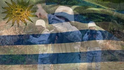 Animation of flag of uruguay over diverse soldiers - Powered by Adobe