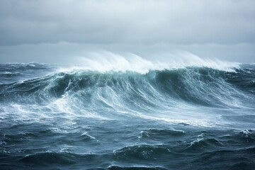 Fototapeta premium Powerful Ocean Wave Crashing and Surging During Stormy Weather