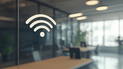 Wifi symbol indicating wireless network in open space office