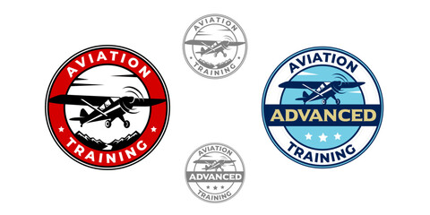 The vector logos represents an aviation school or flight training, featuring a airplane silhouette in flight. The design incorporates dynamic angles, symbolizing movement, precision, and progress.