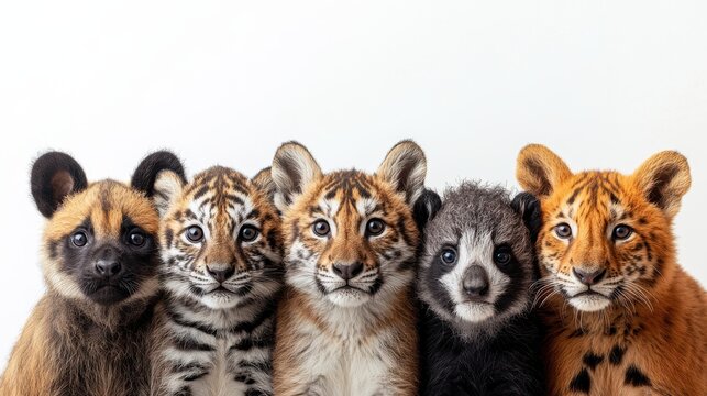 Group of animals on a white background, representing diversity in species
