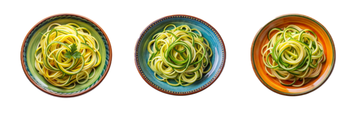 Beautiful Top View Zucchini Noodles – Ideal for Cookbook and Menu Design