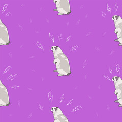A pattern (infinite picture) of a cat meme - a cat screams like Godzilla. The illustration is made in pastel colours. The picture conveys a joke, humour, meme, scream, anger.