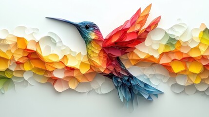 Fototapeta premium Hummingbird made of geometric shapes on a white background, modern art