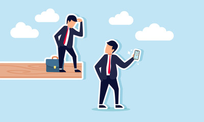 A businessman monitoring his competitor who is holding a phone, illustration of Analysis of competitor movements, mitigation plans for running a business in competition with rivals