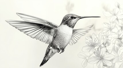 Naklejka premium Line art of a hummingbird on a white background, minimalist design