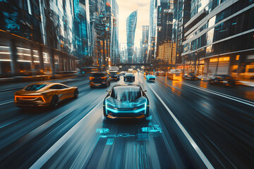 Obraz premium Autonomous vehicles driving on highway