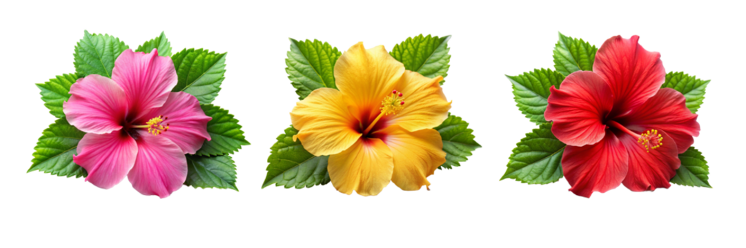 Vibrant Hibiscus Flower Collection on Transparent Background for Digital and Print Media