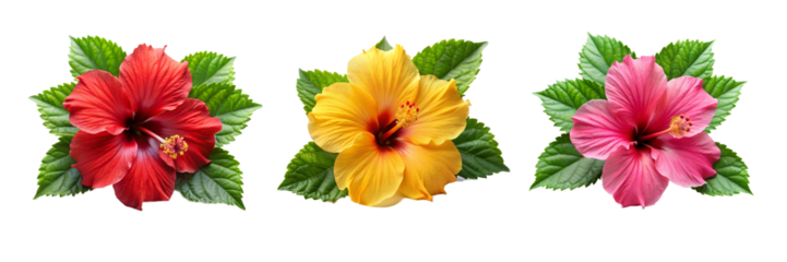 Vibrant Hibiscus Flower Collection on Transparent Background for Digital and Print Media