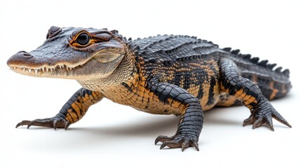 Naklejka premium Nile crocodile walking with slow, deliberate steps on a white background