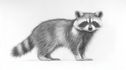 Obraz premium Raccoon Drawing on White Background