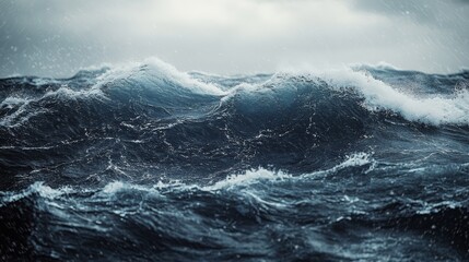 Obraz premium A Stormy Ocean with Rain and Waves Crashing