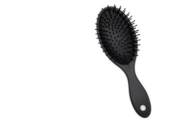 Black hairbrush isolated on white background. Hairdresser, stylist and beauty salon tool.