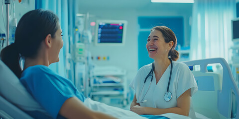 Photo: Caring Doctor and Patient Sharing a Laugh in Hospital Room