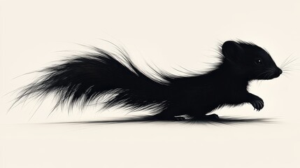 Silhouette of a skunks tail on a white background, simple and striking