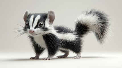 Obraz premium Skunk with its tail raised on a white background, detailed and realistic