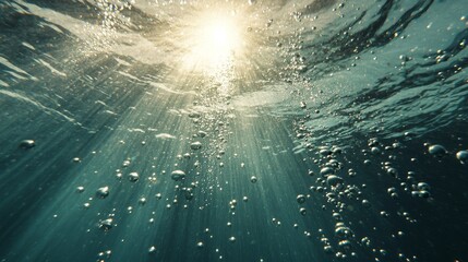Fototapeta premium Underwater Sunlight with Rising Bubbles