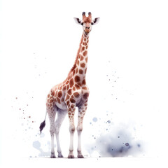 Naklejka premium 흰 배경, 기린, 수채화 (White background, giraffe, water colour)