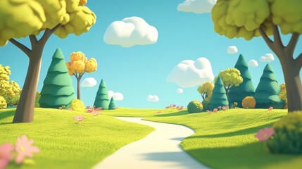 Naklejka premium Empty 3D cartoon background for kids, colorful landscape, vibrant and playful setting