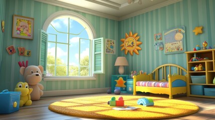 Empty 3D cartoon background for kids, colorful landscape, vibrant and playful setting
