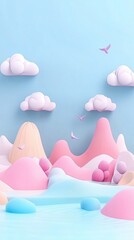 Empty 3D cartoon background for kids, colorful landscape, vibrant and playful setting
